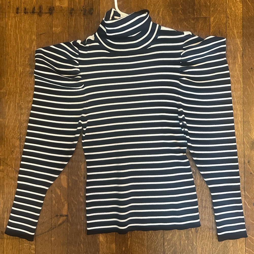 NWT A.L.C. Black and White Striped Baker Puff Sleeve Turtleneck - Picture 6 of 9